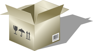 A brown cardboard moving box.