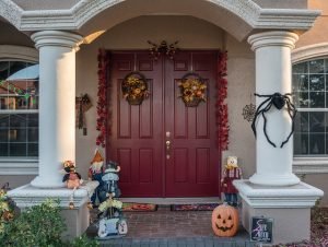 A house decorated for Halloween - it's time to pack up your Halloween decor for storage