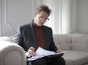 A man checking a document 
