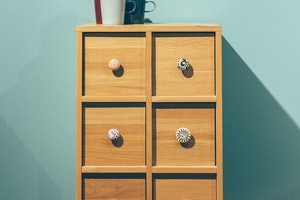 A wooden dresser with drawers