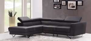 Contemporary black sofa in a living room;