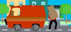 Draving of a van and a worker breaks one of the myths on professional movers 